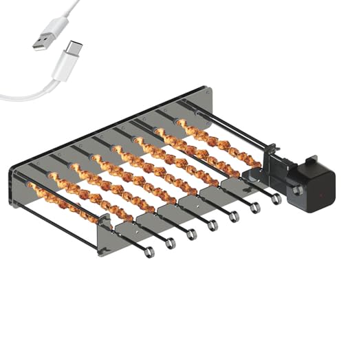 Elektrischer Spiessdreher Drehspieß Grill, Drehspiess Aufsatz mit 10 Spießdreher aus Edelstahl, 360° Automatisch Drehbarer Grillrost mit USB, 2 Lademethoden, Schaschlikgrill von Kensbro