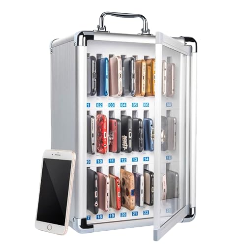 Handy Aufbewahrungsschrank, 24 Slots Aluminiumlegierung Mobiltelefone Aufbewahrungsbox, Handy Safe mit Schloss, Tragbar oder Wandmontierbar, für Klassenzimmer, Konferenzraum von Kensbro
