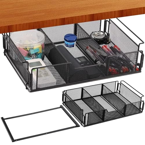 Kensbro Untertisch-Schublade zum Aufhängen,Schublade Unter Schreibtisch mit Raumteiler-Design, Under Desk Draweraus Metall,Schubladen Organizer für Büro Tisch Schminktisch Versteckte Schubladenbox von Kensbro