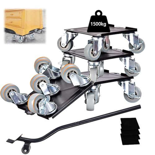 Möbeltransport Set, Möbelheber mit 5 Rollen - 360°Rotation mit Bremsfunktion, Möbeltransportrollen mit 4 Anti-Rutsch-Pads und 1 Brechstange, 120° Weitwinkelunterstützung, Tragfähigkeit: 1500kg Möbeltransport Set, Möbelheber mit 5 Rollen - 360°Rotation mit Bremsfunktion, Möbeltransportrollen mit 4 Anti-Rutsch-Pads und 1 Brechstange, 120° Weitwinkelunterstützung, Tragfähigkeit: 1500kg von Kensbro