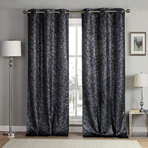 Kensie Maddie Metallic-Verdunkelungsvorhang für Fenster, verdunkelnd, 2 Stück, 38 x 84, Schwarz von kensie