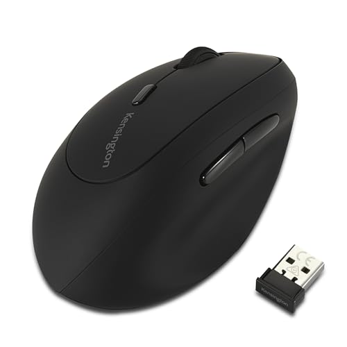 Kensington Pro Fit Ergo Kabellose Maus für Linkshänder, Computermaus mit Ergonomischem Design für Linkshänder, 6-Tasten-Steuerung und USB-Anschluss, Schwarz, K79810WW von Kensington
