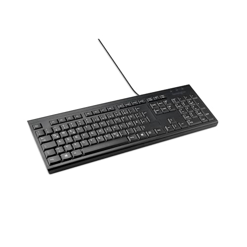 Kensington KB100 EQ kabelgebundene Tastatur, QWERTZ, kompatibel mit Windows und Mac OS, schlankes Design, spritzwassergeschützt, Gehäuse und Tastenkappen zu 64% aus recyceltem Material* (K63727DE) von Kensington