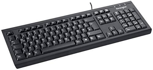 Kensington Kabelgebundene Tastatur, USB-Anschluss, mit Kabel (1,5 m), Spritzwassergeschützt, PC/Laptop, Deutsches QWERTZ-Layout, Ideal fürs Home Office, ValuKeyboard, Schwarz, 1500109DE von Kensington