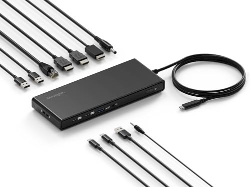 Kensington SD4842P USB-C Triple Video HD (1080p @ 120Hz) Dockingstation, bis zu 100 W Leistungsabgabe, 5 x Plug-and-Charge USB-Anschlüsse, hergestellt aus 73 % recyceltem Material, K32810EU von Kensington