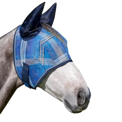 Kensington Signature Fliegenmaske mit Webbesatz, weiche Netzohren und Vorlockenöffnung, Größe: M-Small, Pferde, Farbe: 181, Kentucky Blue von Kensington