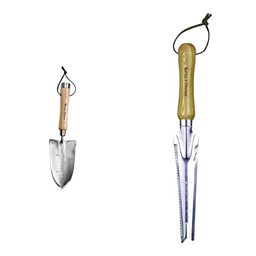 Kent & Stowe Multifunktionshandschaufel & Multifunktionsunkrautjäter – Unkrautjäter mit Kratzzinke & Schneidklinge aus Edelstahl, Mooskratzer mit Holzstiel, Länge: 33,5 cm von Kent & Stowe