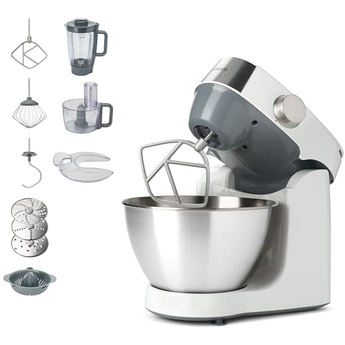 Kenwood Prospero+ KHC29.H0WH Küchenmaschine, 4,3 l Edelstahl Schüssel, 1000 Watt, inkl. 9-teiligem Zubehör-Set mit Zerkleinerer, Acryl-Mixaufsatz, Zitruspresse und mehr, Weiß von Kenwood