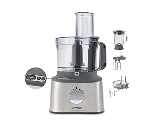 Kenwood Multipro Compact+ FDM315SS Kompakt-Küchenmaschine, 2,1 Liter, Integrierte Waage, Edelstahl Messer, 4 Arbeitsscheiben und 5 weitere Zubehör-Teile, Metallgehäuse, 800 Watt, silber von Kenwood