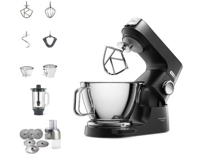 KENWOOD Küchenmaschine Titanium Chef Baker KVC85.004BK m. Zubeh. , schwarz, B:39,5cm H:31,5cm T:22,5cm, Küchenmaschinen, Zubehör, Gratis Wert: UVP 319,- Gratis Mixaufsatz + Schnitzelwerk von Kenwood