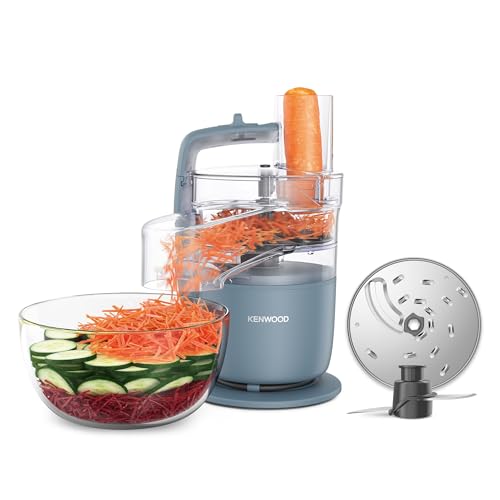 Kenwood MultiPro Go FDP22.130GY, Kompakt-Küchenmaschine nur 30cm hoch, zum Schneiden, Reiben, Pürieren und Teig Kneten, Express-Serve, 1,3 l Arbeitsbehälter, 650 W, Blau von Kenwood