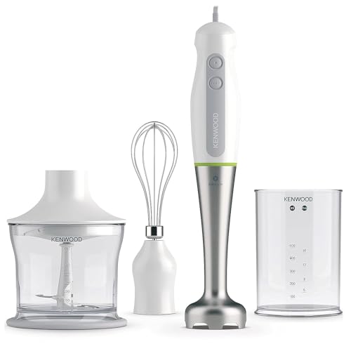 Kenwood Triblade System Stabmixer, Mixer mit Spritzschutz, 0,5 l BPA-freier Kunststoffbecher, 0,5 l Zerkleinerer, Edelstahl-Schneebesen, 600 W, HDP109WG, Farbe Silber von Kenwood