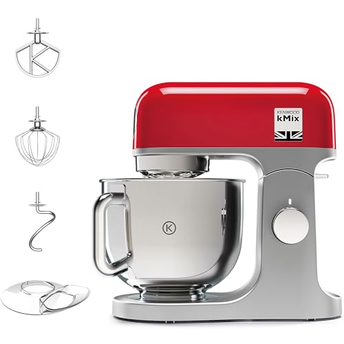 Kenwood kMix KMX750RD Küchenmaschine, 5 l Edelstahl Schüssel, Safe-Use-Sicherheitssystem, Metallgehäuse, 1000 Watt, inkl. 3-Teiligem Patisserie-Set und Spritzschutz, Rot von Kenwood