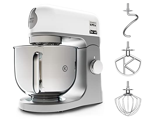 Kenwood kMix KMX750WH Küchenmaschine, 5 l Edelstahl Schüssel, Safe-Use-Sicherheitssystem, Metallgehäuse, 1000 Watt, inkl. 3-Teiligem Patisserie-Set und Spritzschutz, Weiß von Kenwood