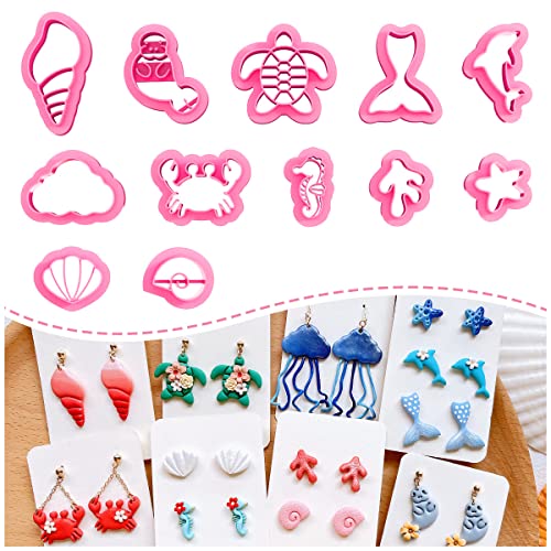 Keoker Polymer Clay Cutters, Ocean Clay Cutters for Polymer Clay Jewelry, 12 Shapes Sea Life Clay Earring Cutters, Small Earring Cutter for Polymer Clay Making (Coastal Clay Cutters) von Keoker
