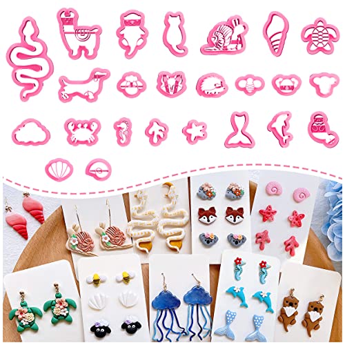 Keoker Polymer Clay Cutters - Animal Polymer Clay Cutters for Earrings Making, 24 Shapes Animal Earring Clay Cutters, Small Ocean Clay Cutters (All) von Keoker
