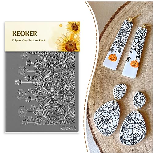 Keoker Polymer Clay Texturblatt für Halloween, Texturmatte für Ohrringe und Schmuck, Werkzeuge für Halloween-Polymer-Ton-Ohrringe (1) von Keoker
