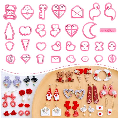 Keoker Valentinstags-Modelliermassen-Ausstecher für Ohrringe, 30 Formen, Valentinstags-Ausstechformen für Polymer-Ton-Schmuck von Keoker