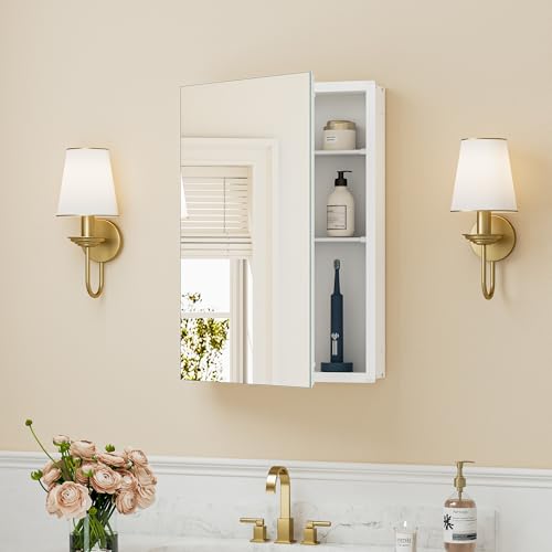 Keonjinn 40,6 x 61 cm weißer Medizinschrankspiegel, Montage erforderlich, moderne Medizinschränke für Badezimmer, leicht, verstellbare Regale, HD-gehärtetes Glas, versenkt oder Oberflächenmontage Keonjinn 40,6 x 61 cm weißer Medizinschrankspiegel, Montage erforderlich, moderne Medizinschränke für Badezimmer, leicht, verstellbare Regale, HD-gehärtetes Glas, versenkt oder Oberflächenmontage von Keonjinn
