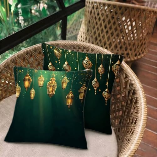 Kissenbezug 35x35 Grün, Hell Deko Schlafzimmer Sitzkissen, Leinen Outdoorkissen, Wasserdichte Atmungsaktiv Kissenhüllen, Bett Wohnzimmer Gartenkissen Sofakissen, Herbst Familie Dekor (2er Set) D-300 von Keoxco