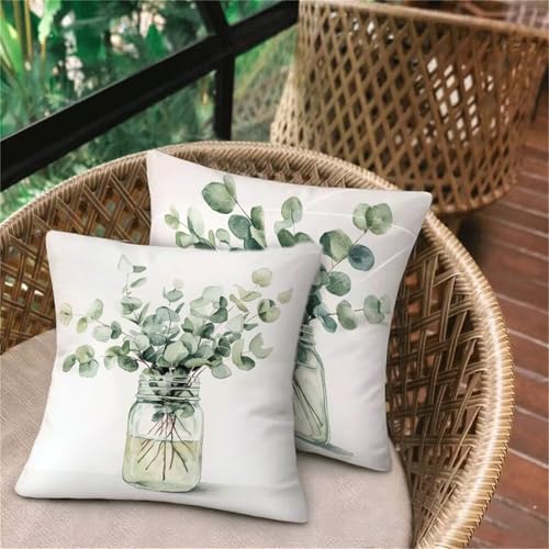 Kissenbezug 40x40 Grün, Vase Deko Schlafzimmer Sitzkissen, Leinen Outdoorkissen, Wasserdichte Atmungsaktiv Kissenhüllen, Bett Wohnzimmer Gartenkissen Sofakissen, Herbst Familie Dekor (2er Set) D-296 von Keoxco