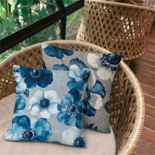 Outdoor Kissen Blau Blumen, Weich Kissenbezug 60x60, Deko Schlafzimmer, Sitzkissen Outdoor Wasserdicht Atmungsaktiv, Home Dekor Balkon Patio Wohnzimmer Sofa Stuhl Bett, Versteckter Reißverschluss -276 von Keoxco