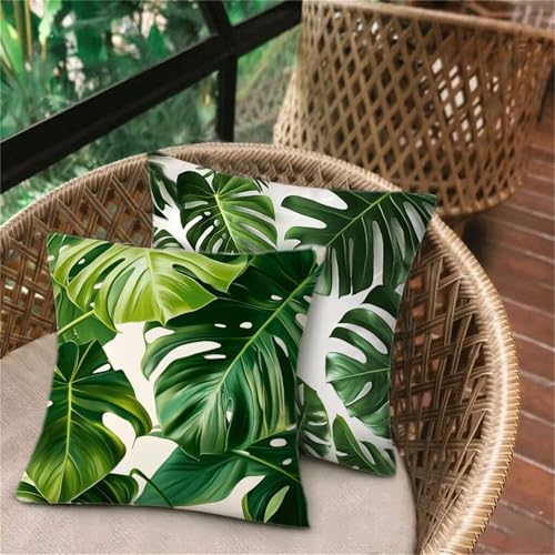 Outdoor Kissen Grün Blatt, Weich Kissenbezug 40x40, Deko Schlafzimmer, Sitzkissen Outdoor Wasserdicht Atmungsaktiv, Home Dekor Balkon Patio Wohnzimmer Sofa Stuhl Bett, Versteckter Reißverschluss D-308 von Keoxco