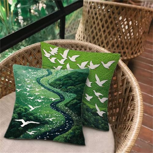 Outdoor Kissen Grün Vogel, Weich Kissenbezug 80x80, Deko Schlafzimmer, Sitzkissen Outdoor Wasserdicht Atmungsaktiv, Home Dekor Balkon Patio Wohnzimmer Sofa Stuhl Bett, Versteckter Reißverschluss D-302 Outdoor Kissen Grün Vogel, Weich Kissenbezug 80x80, Deko Schlafzimmer, Sitzkissen Outdoor Wasserdicht Atmungsaktiv, Home Dekor Balkon Patio Wohnzimmer Sofa Stuhl Bett, Versteckter Reißverschluss D-302 von Keoxco