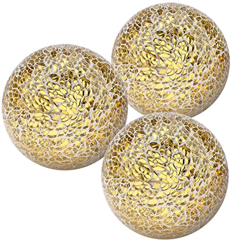 Kepfire 3 Stück Mosaikkugeln Glas 8cm Spiegelglaskugel Runden Knistern Kugeln Schalen Kernstück Zuhause Dekorieren - Gold von Kepfire