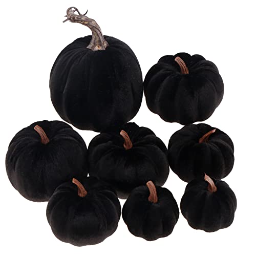 Kepfire Halloween 8Pcs Künstlich Samt Kürbiss Sätze Handgefertigt Gefälscht Schaum Herbst Ernte Dekorativ for Küche Party Tisch - Schwarz von Kepfire