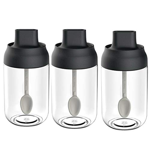 Kepfire Würze Behälter 3 Pack Glas Würzen Gläser Transparent Aufbewahrungskiste Küche Flaschen - Schwarz von Kepfire