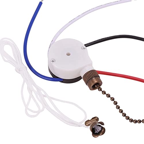 Kepgapo Deckenventilator-Schalter-Kit 3-Gang-4-Draht-Ventilatorschalter-ReißVerschluss-Geschwindigkeitssteuerschalter, ZE-208S-Zugdrahtschalter mit Seil Bronze von Kepgapo