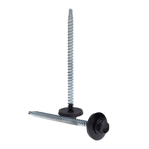 4.8 x 100 mm Dachschrauben, Sechskantkopf Selbstbohrend Mehrfarbige (RAL9005 Tiefschwarz) Dachschrauben mit EPDM-Dichtscheibe, Rostfrei Verzinkt, Blechdachschrauben für den Außenbereich 50 Stück von Keple