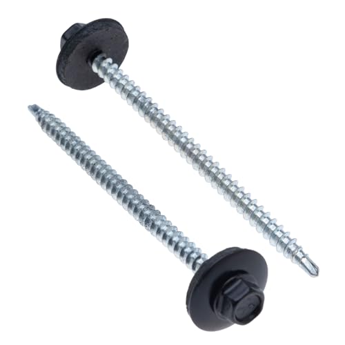 4.8 x 80 mm Dachschrauben, Sechskantkopf Selbstbohrend Mehrfarbige (RAL9005 Tiefschwarz) Dachschrauben mit EPDM-Dichtscheibe, Rostfrei Verzinkt, Blechdachschrauben für den Außenbereich 50 Stück von Keple