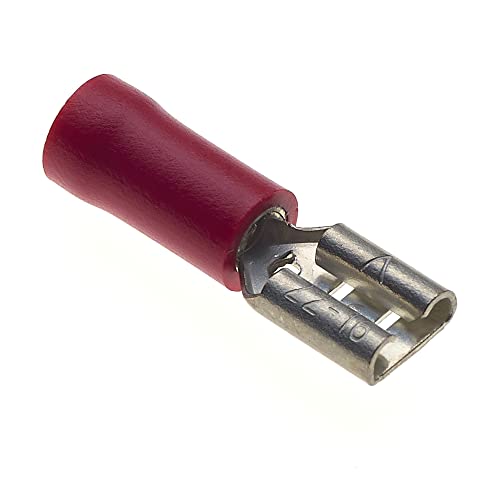 Female Push On Crimp Terminal, Pack Of 100-12A, 4.8mm X 0.5mm, Red Nylon Insulated Spade Connectors, Quick Electrical Disconnect Terminal von Keple