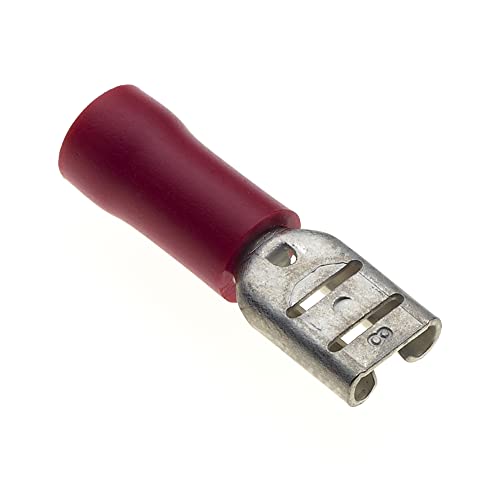 Female Push On Crimp Terminal, Packung mit 100 Stück - 12A, 4.8mm x 0.8mm, rote, nylonisolierte Flachstecker, elektrische Schnelltrennklemmen von Keple