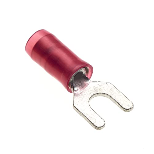 M3 Spade Crimp Terminal, 10 Stück - Rot, 22-16 AWG, 3.5mm - Schrumpfschlauch-Gabelverbinder, verzinnte Kupferverbinder, isolierte U-Typ Drahtklemmen von Keple