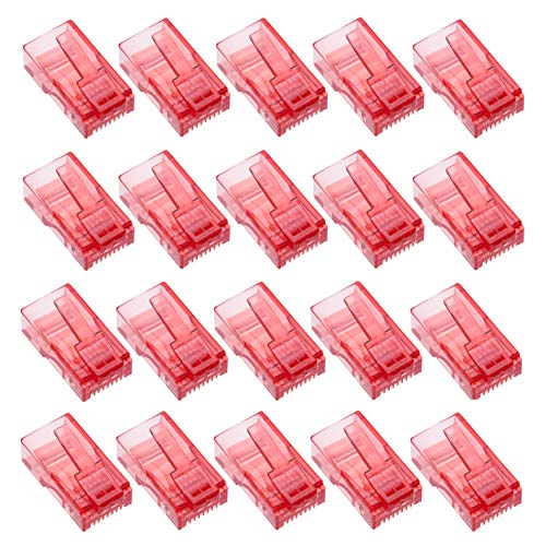 RJ45 Crimpstecker von Keple | Steckverbinder Koppler Modulator Ethernet Buchse Kunststoff Kopfenden LAN netzwerkstecker | Modularstecker für Cat6 Cat6e Cat5 Cat5e Kabel | Rot, 20 Stück von Keple