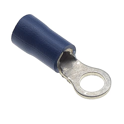 Ring-Crimp-Klemme - Packung mit 100 Stück, Blau, 4mm, 30A, 16-14 AWG - Schrumpfschlauch-Ringsteckverbinder, Verzinnte Kupfersteckverbinder, Isolierte Ringkabelschuhe von Keple