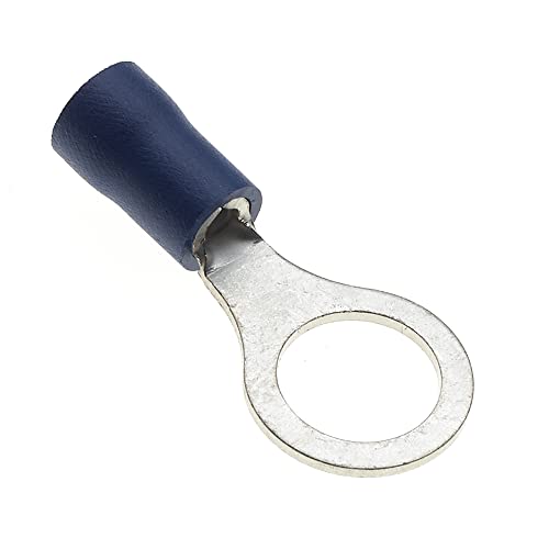 Ring-Crimp-Klemme - Packung mit 100 Stück, Blau, 8mm, 30A, 16-14 AWG - Wärmeschrumpfende Ringsteckverbinder, Verzinnte Kupfersteckverbinder, Isolierte Ringkabelschuhe von Keple