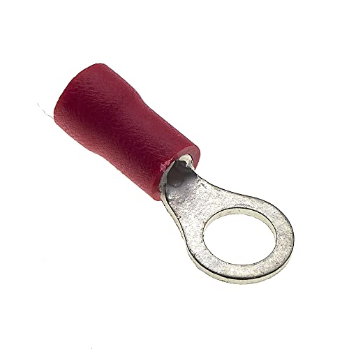 Ring-Crimp-Klemme - Packung mit 100 Stück, Rot, 5 mm, 25 A, 22-16 AWG - Schrumpfschlauch-Ringsteckverbinder, Verzinnte Kupfersteckverbinder, Isolierte Ringkabelschuhe von Keple