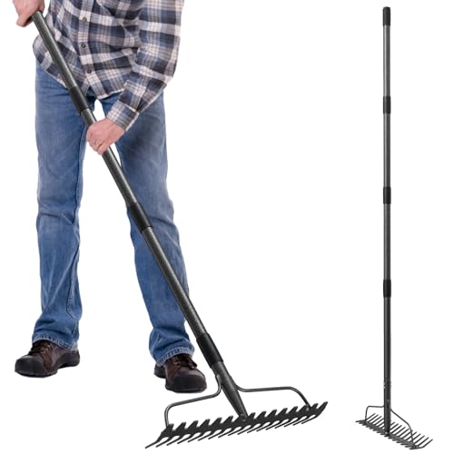 Verstellbarer Bogenrechen, robust, 124,5 cm, 2-in-1 Doppelkopf-Stahl-Gartenrechen, Werkzeug zum Sammeln von Blättern, Kiefernstroh, Stroh, Aufbrechen von Erde und Nivellieren von Kies Verstellbarer Bogenrechen, robust, 124,5 cm, 2-in-1 Doppelkopf-Stahl-Gartenrechen, Werkzeug zum Sammeln von Blättern, Kiefernstroh, Stroh, Aufbrechen von Erde und Nivellieren von Kies von Keplrend