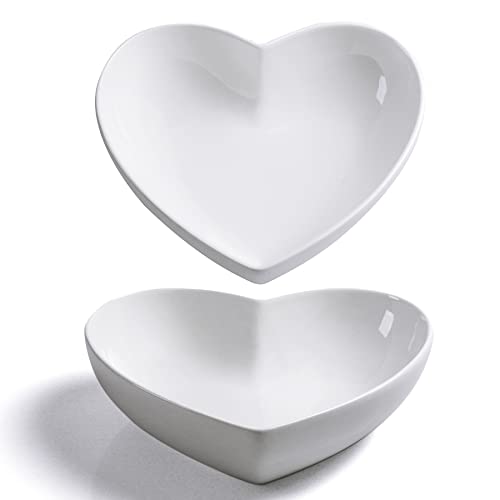 Keponbee 2er-Set Porzellan Herz Schale Keramik Groß Dessertschalen Porzellan Weiß Heart Bowl Herzteller Set Tief Premium Salatschüssel Obstschale, 20cm, 1L von Keponbee