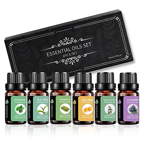 Keptfeet Ätherisches Bio-Öl-Set, ätherisches Duftöl, natürliches Pflanzenessenz-Set, aromatische ätherische Öle für Diffusor, Luftbefeuchter, Spa, Haut- und Haarpflege, 10 ml 6 Stück von Keptfeet