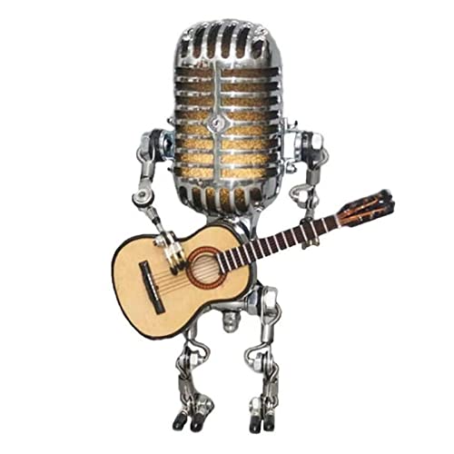 Keptfeet Mikrofon Roboter Schreibtischlampe,Holding Guitare Vintage, Vintage Mikrofon Roboter Dimmer Lampe | Vintage Metall Mikrofon Roboter Lampe Tisch LED Gitarre Lampe Roboter Schreibtisch Licht von Keptfeet