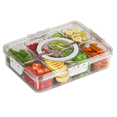 Snackbox mit 8 Fächern und Deckel – Auslaufsicherer Snackteller Organizer für Süßigkeiten, Nüsse, Obst, Gemüse, Kekse und Desserts (Transparent-mit 8 Fächern) von Kepuarm