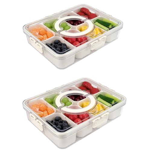 Snackschale Servierplatte, Servierbehälter für Süßigkeiten und Nüsse aus Kunststoff mit Deckel mit 8 Fächern, Snackteller Obstteller,Aufbewahrungsbox für Desserts, Gewürze (2 Pack-8 Compartment) von Kepuarm