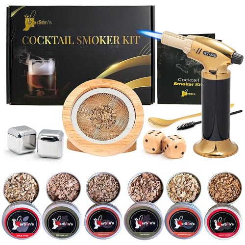 KerSon's Bourbon & Whiskey Cocktail Smoker Kit mit Fackel, 6 Geschmacksrichtungen Holzspäne – altmodisches Smoker-Kit für anspruchsvolle Getränk-Enthusiasten (ohne Butan) von KerSon's