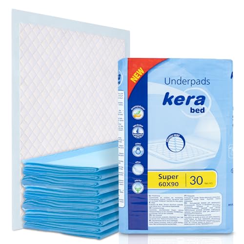 KERA® saugstarke Inkontinenz-Bettunterlage - 30 x Einweg Krankenunterlagen 60x90 mit “Cotton Feel” Comfort - Inkontinenzunterlage Wickelunterlage einweg wasserdicht von Kera