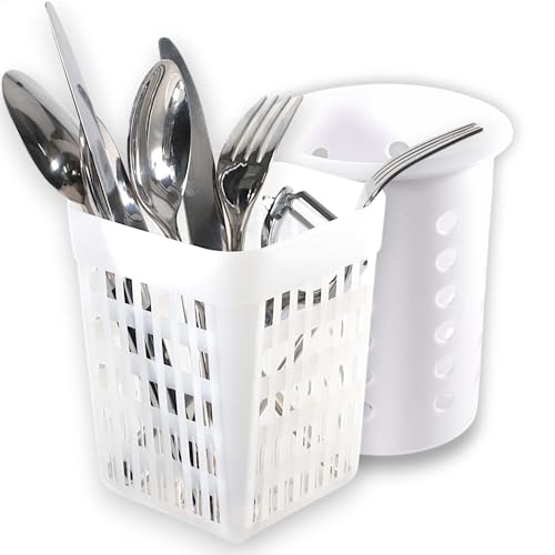 Besteckhalter Set Doppelpack nestbar Besteck Körbchen Köcher rund & viereckig, Kunststoff randverstärkt, konisch, Lochboden vielseitig Besteckkorb für Spülmaschine, Utensilienhalter für Pinsel Halter Besteckhalter Set Doppelpack nestbar Besteck Körbchen Köcher rund & viereckig, Kunststoff randverstärkt, konisch, Lochboden vielseitig Besteckkorb für Spülmaschine, Utensilienhalter für Pinsel Halter von Kerafactum